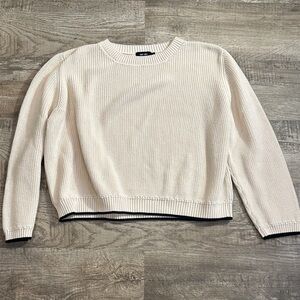 Saint + Sofia Women's XL Cream Crew Neck  Cable Knit Sweater 100% Organic Cotton